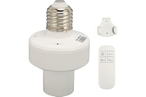 POCREATION Remote Control Light Socket, E26 E27 Bulb Base Holder with Wireless Switch and Timer Function, for LED Bulbs in Be