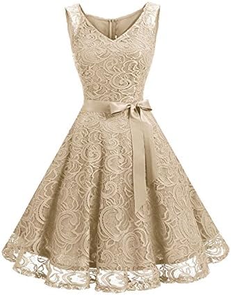 GREMMI Women Lace Dress Vintage A Line Evening Dress Party Swing Dress Wedding Occasion Cocktail Dresses with Belt