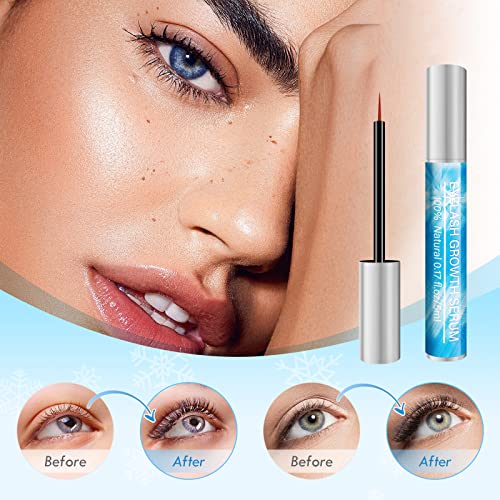 Eyelash Growth Serum, Lash Serum Vegan Eyelash Serum for Longer Thicker Full Natural Eyelashes, Hormone-Free & Prostaglandin Free without Harmful Additives, 2-in-1 Eyebrow Serum 5 ml