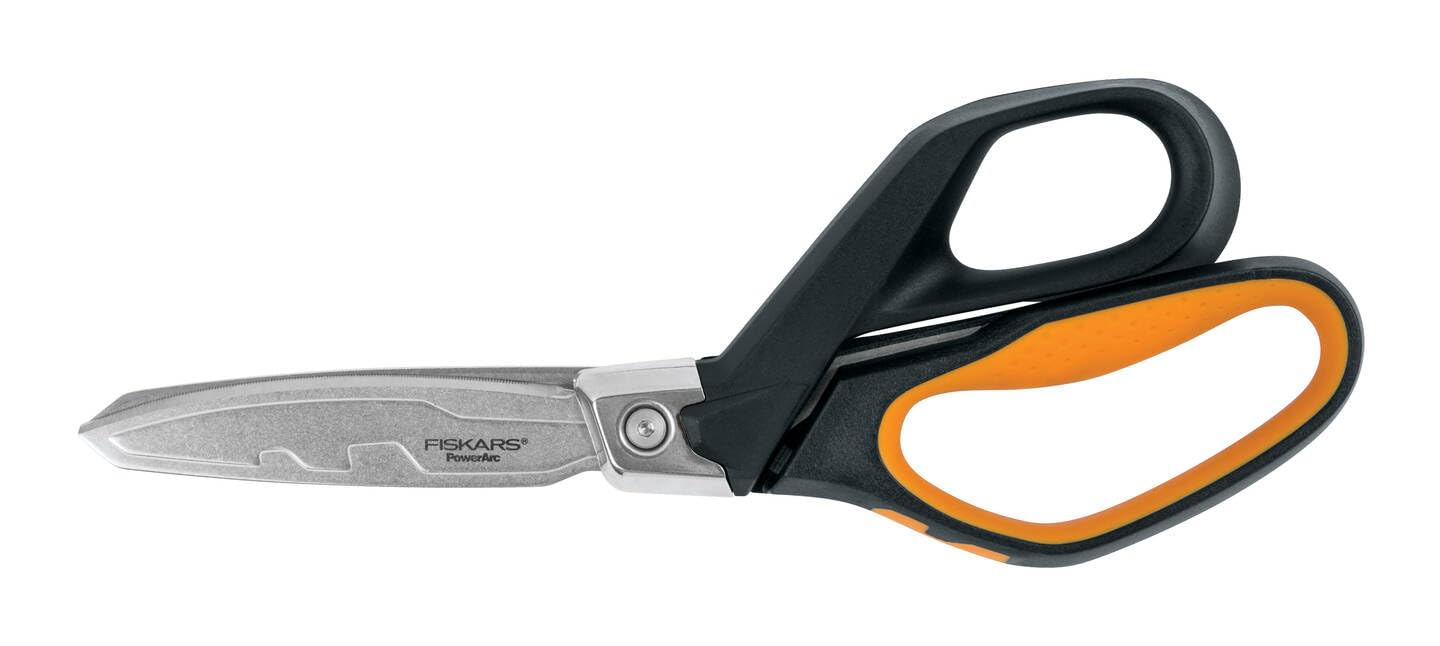 Fiskars PowerArc Heavy-Duty Scissors, Up to 30% More Power, Length 26cm, Durable Stainless Steel Blade/Plastic Handles, Black/Orange, 1027205