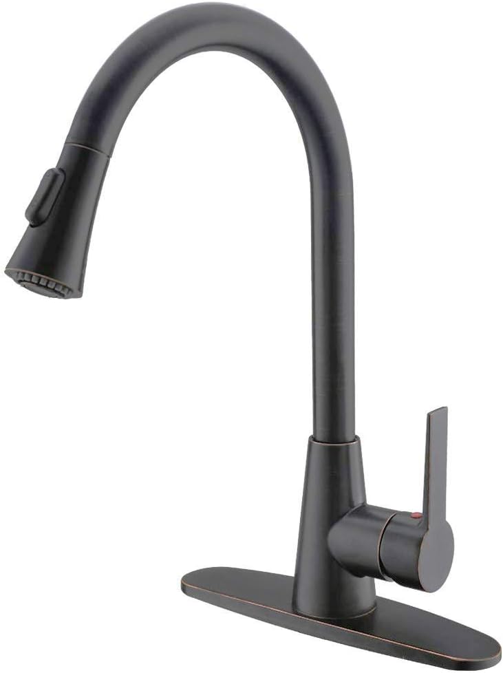 Valisy VLS065QHH-D Modern Comercial Lead-Free Antique Stainless Steel Spray Head Pull Down Sprayer Kitchen Faucet, 14.9‘’ Height, Oil Rubbed Bronze 065