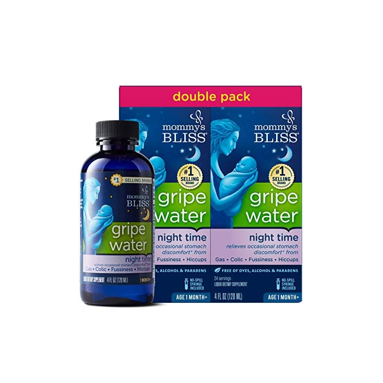 Mommy’s Bliss Gripe Water Night Time Double Pack, Relieves Stomach Discomfort From Gas, Colic, Fussiness, & Hiccups…