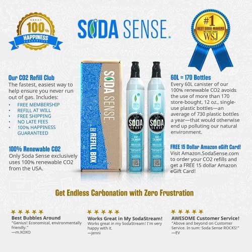 Soda Sense EcoFriendly 60L CO2 Cylinder for Sodastream, Plus 15