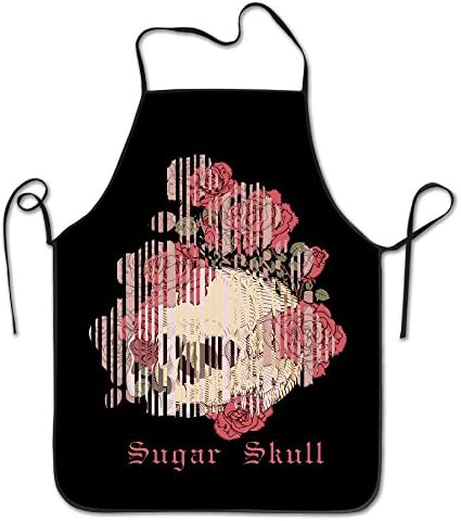 WENTiandi Sugar Skull Red Roses Day Of The DeadCooking Aprons Bib ApronsAprons For Girls Boys Aprons Bulk Aprons For Women Men