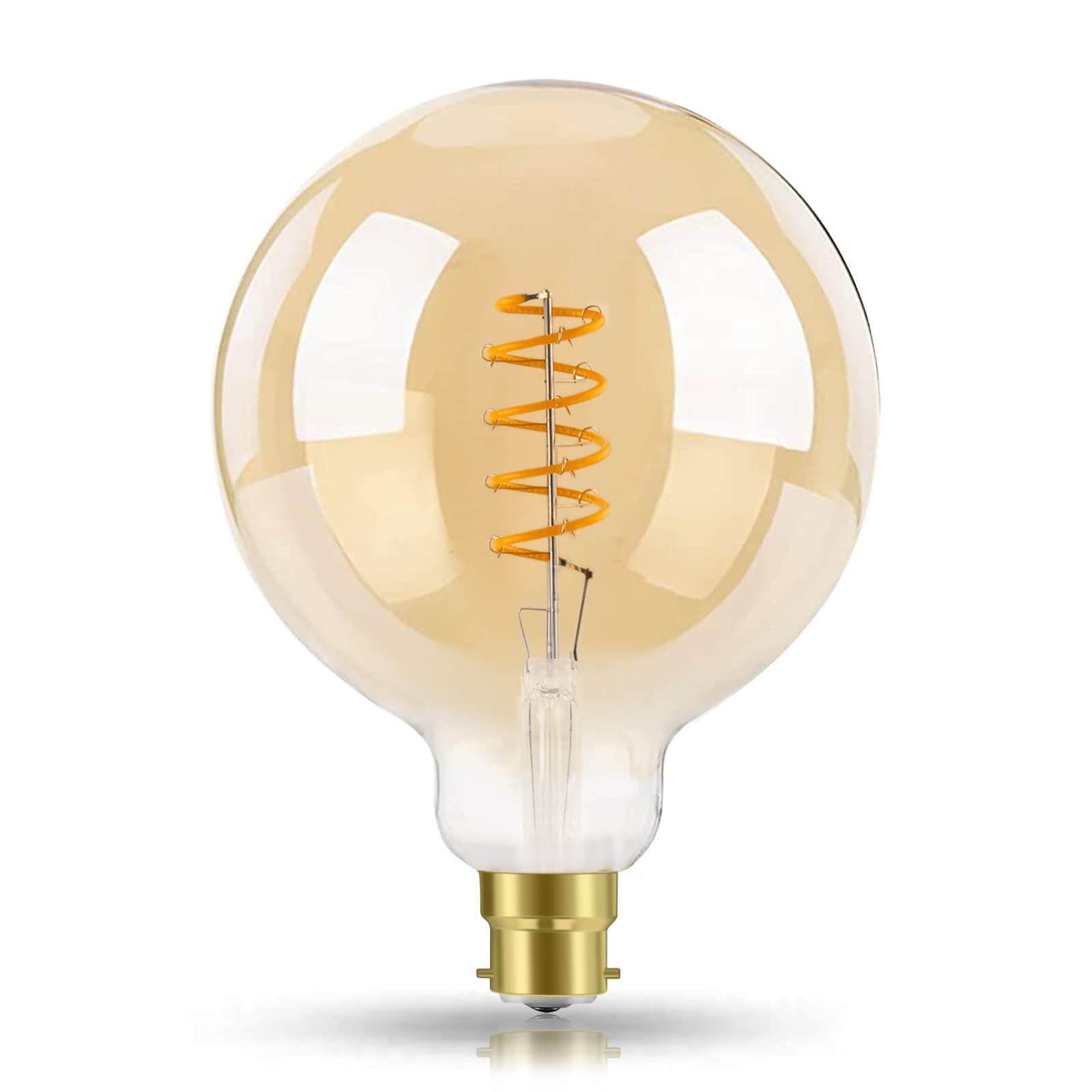EXTRASTAR Vintage LED Light Bulb, B22 Bayonet Cap 6W(42W Equivalent) G125 Large Globe LED Spiral Filament Bulbs, 500LM, 2200K Warm White, Old Fashioned Bulbs, Amber Glass, Non-dimmable, 1 Count