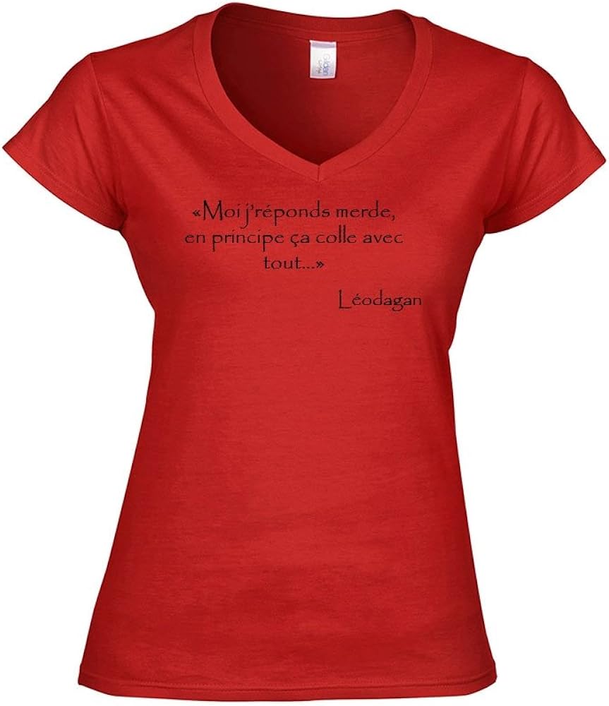 Mygoodprice T Shirt Femme Col V Citation Kaamelott Leodagan Merde T Shirts A Manches Courtes