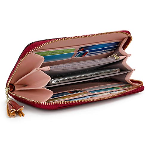 Wallets for Women with Multiple Card Slots and Roomy Compartment (Wristlet Type - Red)