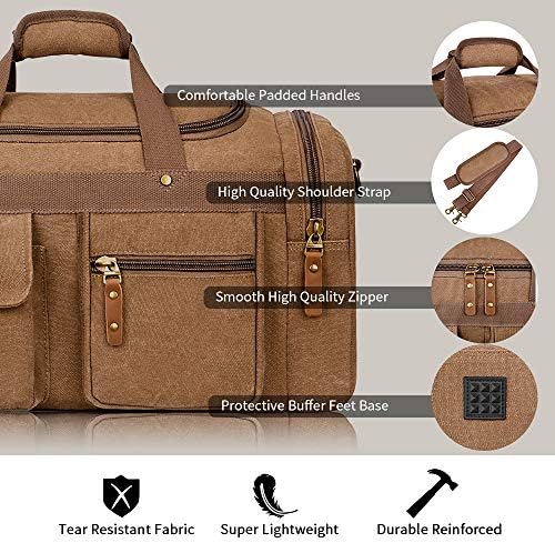 Plambag Large Canvas Duffel Bag Overnight Travel Tote Weekend Bag(Coffee) 6 Plambag Large Canvas Duffel Bag Overnight Travel Tote Weekend Bag(Coffee)