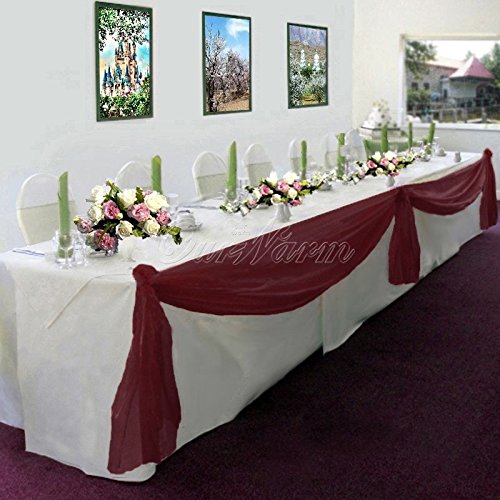 Gorgeous Home LinenMany Colors Elegant Wedding Table Valance Chair Decor Sheer Swags Fabric Party Decorations (Burgundy)