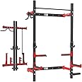 FAGUS H 2.36'' x 2.36'' Folding Squat Rack Wall Mounted with Adjustable Pull-Up Bar, J-Hooks,Safety Arm,Dipping bar，with Simth System