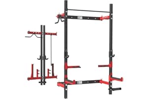 FAGUS H 2.36'' x 2.36'' Folding Squat Rack Wall Mounted with Adjustable Pull-Up Bar, J-Hooks,Safety Arm,Dipping bar，with Simth System