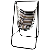Hammock Chair with Stand,Hammock Chair Stand with Hanging Swing Chair Included,Weather Resistant Hammock Stand Max 450 Lbs,Saving Space Swing Stand for Indoor Outdoor Patio Yard Patented(Coffee)