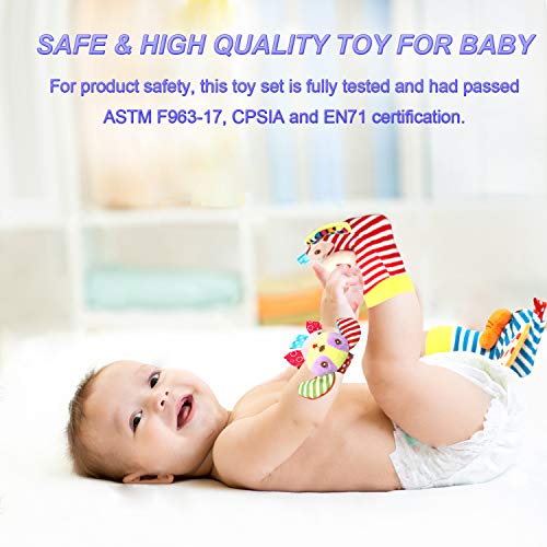 JOYLEX Soft Baby Wrist Rattle Foot Finder Socks Set,Cotton and Plush Stuffed Infant Toys,Birthday Holiday Birth Present for Newborn Boy Girl 0/3/4/6/7/8/9/12/18 Months Kids Toddler,8pcs