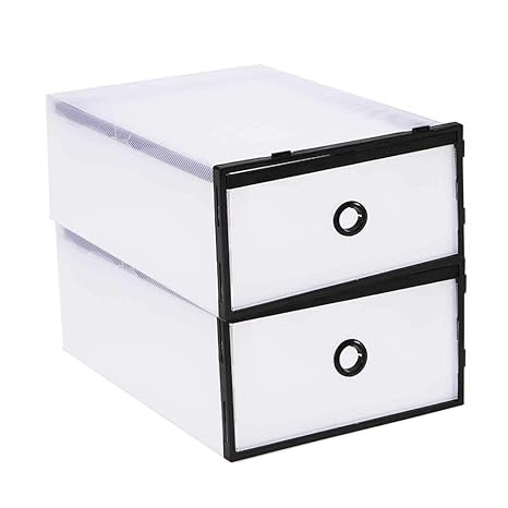 Kobwa Stacking Drawers 2 Pack Shoe Box Cube Shoe Organizer Clear