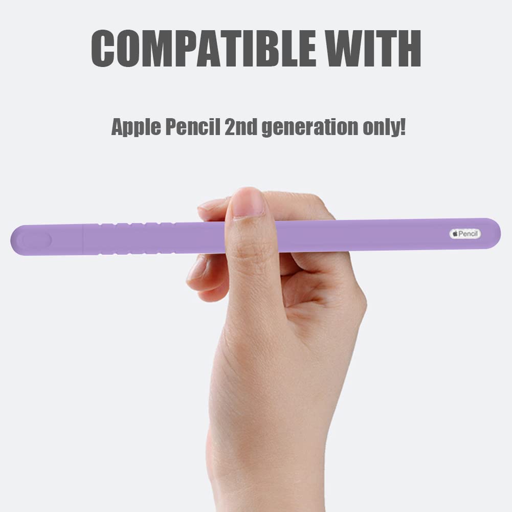 YINVA Sleeve Cover Compatible with Apple Pencil Pro/ 2nd Generation, Grip Skin Case Accessories Compatible with iPad Pencil 2 Gen with Nib Cap (Purple)