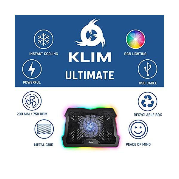 KLIM-Ultimate-Laptop-Cooling-Stand-with-RGB-backlighting-11-17-Gaming-Laptop-Cooling-Pad-For-Desk-New-2021-USB-Powered-Fan-Very-Stable-And-Silent-Compatible-Mac-And-PS4 KLIM Ultimate + RGB Laptop Cooling Pad with LED Rim + Gaming Laptop Cooler + USB Powered Fan + Very Stable And Silent…