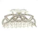 beautyxyz Rhinestone Metal Claw Hair Clip for Womens, white, X-Large