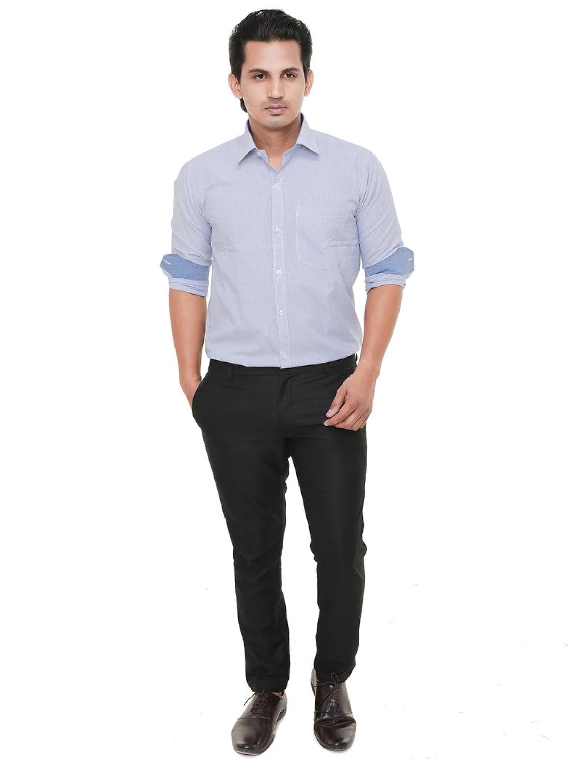 twist men's regular fit blue stripes cotton shirt with contrast & free shipping