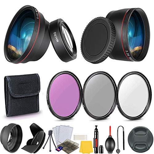 58mm Essential Camera Accessory Kit for Canon EOS Rebel T7i, T7, T6i, T6s, T6, T5i, T5, T3i, T3, SL3, SL2, SL1, EOS 90D, 80D, 70D, 60D, 2000D, 1300D, 1200D, 1100D, 200D, 250D, 800D DSLRs (16 Pcs)