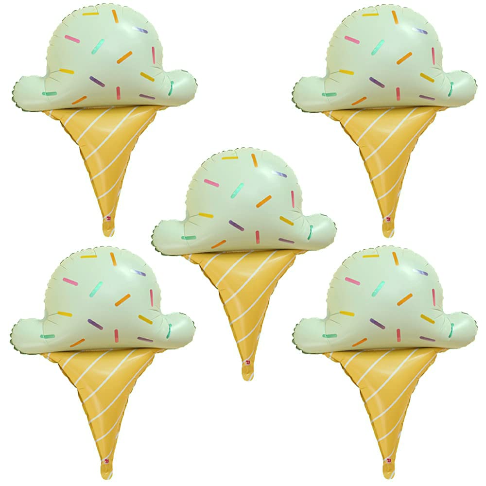 Photo 1 of HORUIUS Ice Cream Balloons Sweet Candy Matcha Ice Cream Shaped Aluminum Foil Mylar Balloons for Summer Beach Birthday Baby Shower Party Balloons Decorations 5PCS