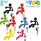 8pcs Refrigerator Fridge Magnetic Key Holder with Wall Climbing Man Design and Strong Magnet Holds Up to 1.4 lbs for Home Office Gift Decoration in Black Red Blue Green Yellow Pink