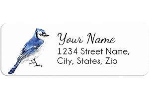 Triple Studio Personalized Blue Jay Return Address Labels – Custom Watercolor Bird Mailing Stickers – Nature Inspired Envelop