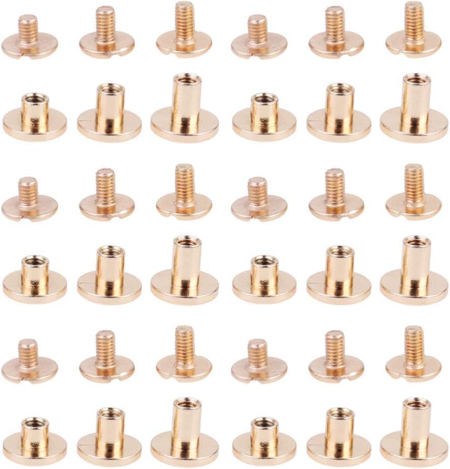 Milisten 30pcs Screw Post Screws Round Flat Button Nail Rivet for DIY Leather Craft Bookbinding 5mm 6.5mm 8mm (Bronze)