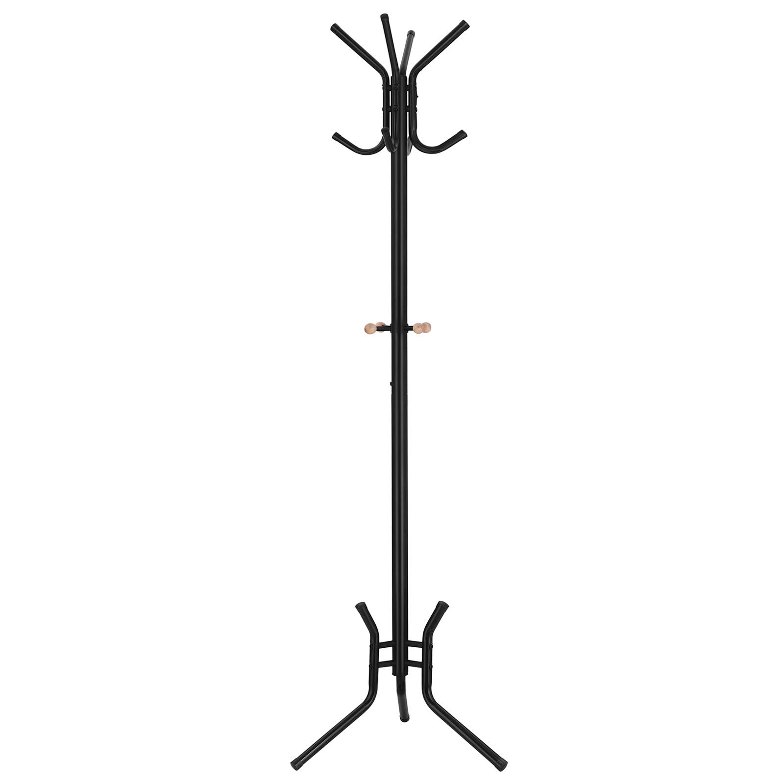 SONGMICS Coat Rack Stand, Coat Tree, Metal Hall Tree, Free Standing, 53.5 x 178 cm, 12 Hooks, for Clothes, Hats, Bags, Black RCR17B