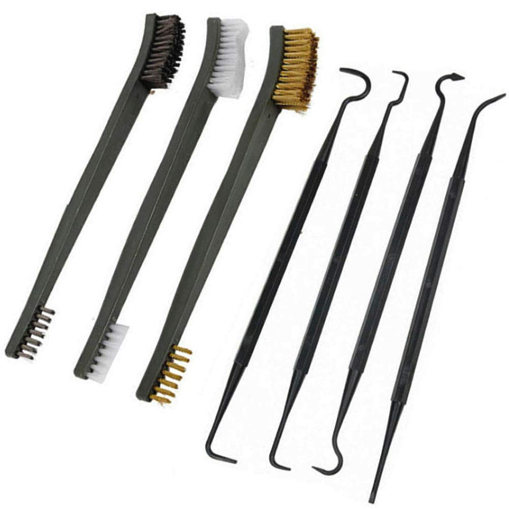 Nuluxi Gun Cleaning Set Gun Cleaning Brush and Pick Set Handle Brass Stainless Steel Wire Brush 3 Double-Ended Brushes & 4 Nylon Picks Portable and Practical Cleaning Tool for Tactical Shortgun Rifle
