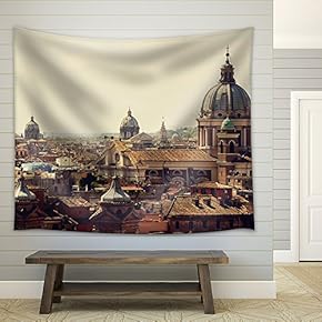 View from The Pincio Landmark in Rome, Italy on a Beautiful Warm Spring Morning - Fabric Wall Tapestry Home Decor - 51x60 inches