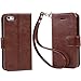 Iphone SE Case, iphone 5s case, Arae [Wrist Strap] Flip Folio [Kickstand Feature] PU leather wallet case with ID&Credit Card Pockets For Apple iphone SE/5s/5 (Brown)