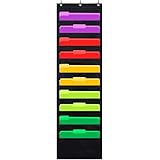 Godery Premium Hanging File Folder Organizer, 10 Pockets, 3 Hangers Cascading Wall Organizer，Perfect for Home Organization, School Pocket Chart, Office Bill Filing. Wall or Over Door Mount