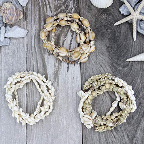 6 Long Seashell Necklaces for Women - Hawaiian Luau Lei Shell Necklaces with Genuine Cowrie Shells, Tiger and Nassa Shells - Luau Party Favors for Adults - Luau Theme Party Supplies