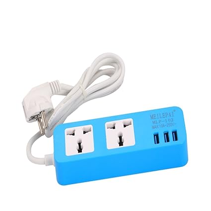 Wishpool Extension Socket Plug with 3 USB Port 2.0 and 2 UniversalSocket(Blue)