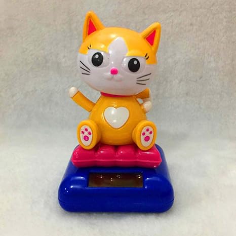 AKDSteel Halloween Shook His Head Doll Solar Powered Dancing Christmas Gift Swinging Animated Toy Car Decor 11cm high Lucky cat Beige -for auto
