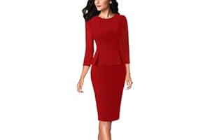 VFSHOW Womens Pleated Crew Neck Peplum Work Business Office Bodycon Pencil Sheath Dress