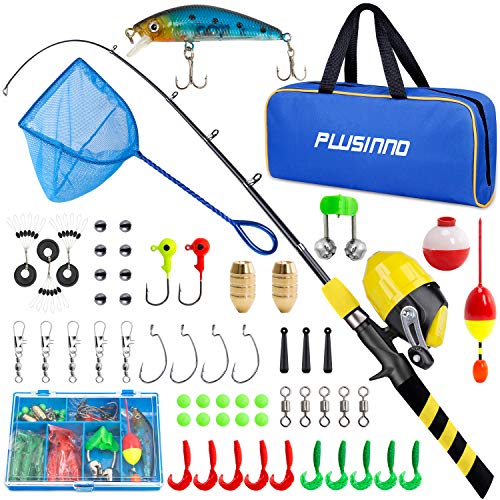 PLUSINNO Kids Fishing Pole, Portable Telescopic Fishing Rod and Reel Combo Kit with Spincast