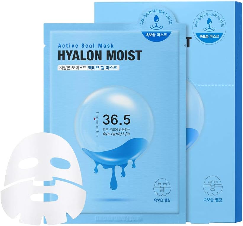 SNP - Hyalon Moisturizing Active Seal Korean Face Sheet Mask - Maximum Hydration & Protection for All Dry Skin Types - 5 Sheets