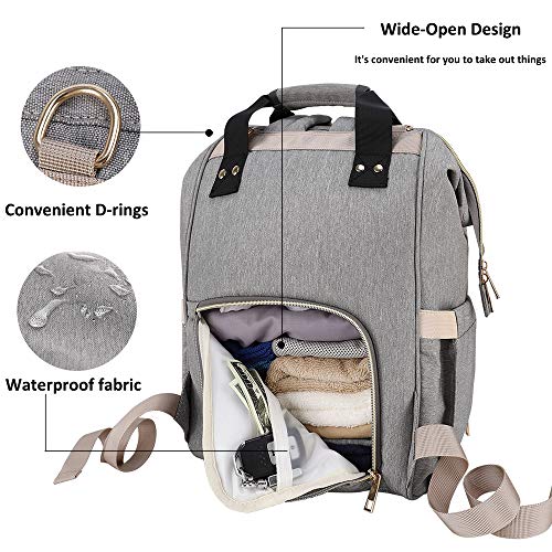 Diaper Bag Backpack for Mom Baby Bacpack Diaper bag Multi-Function Water-resistant Include Changing Pad Large Capacity For Mom & Dad (Grey)