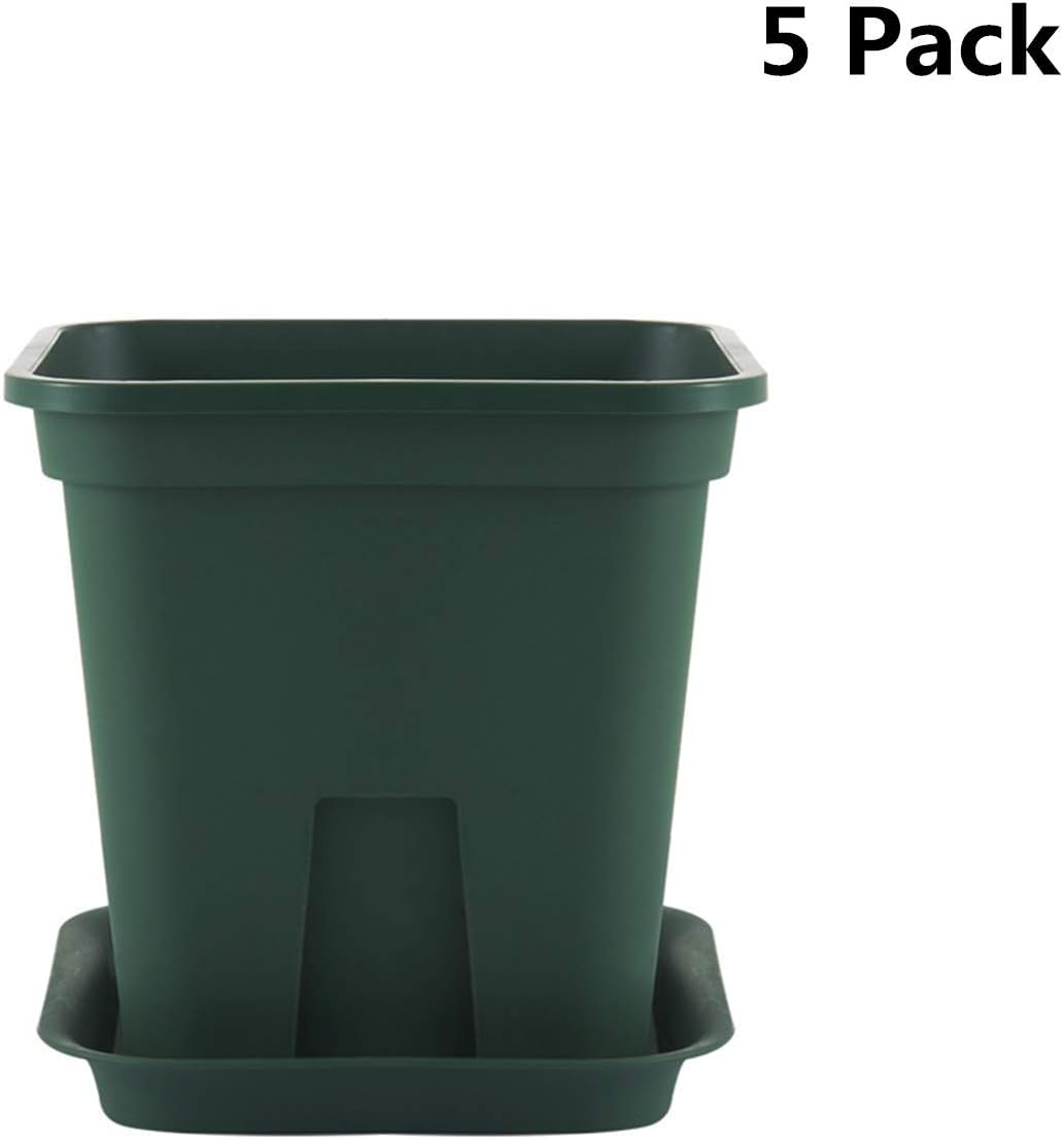 Square Plastic Pots for Plants, 8.4 Inch Plastic Planters with Drainage Hole, Pack of 5