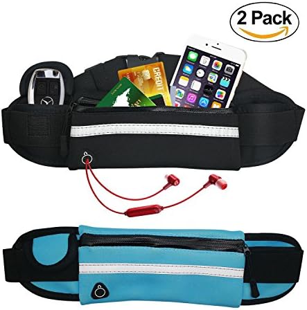 2 Pack Adjustable Running Belt Fanny Pack with Reflective strip for Men and Women Fit Cellphone Key Sport Waist Bag Belt for Hiking Cycling Travel Gym-Blue+Black