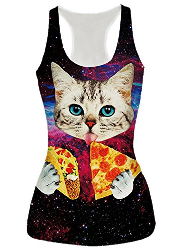 Leapparel Women’s Galaxy Pizza Toco Cat Printed Funny Humor Racerback Tank Top Vest Shirts