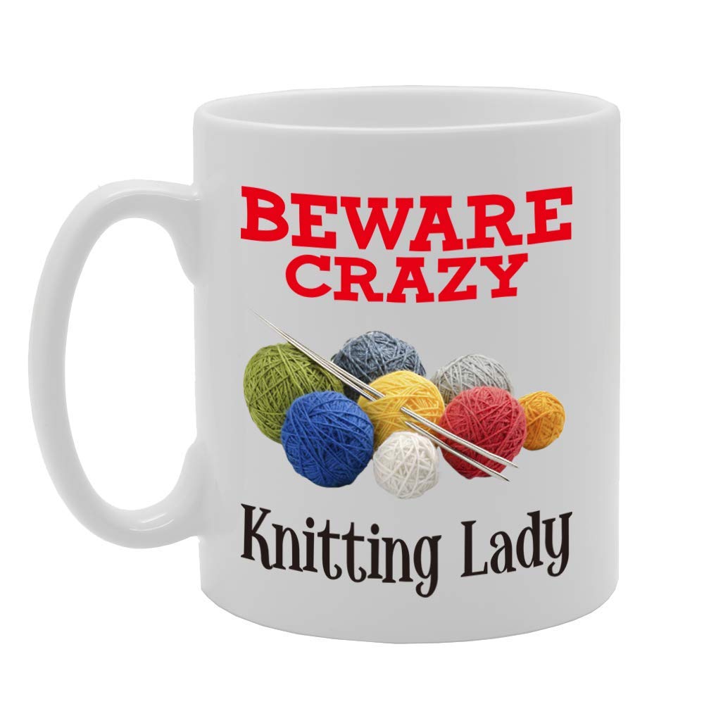 Coralgraph Inc MG4396 Beware Crazy Knitting Lady Novelty Gift Printed Tea Coffee Ceramic Mug