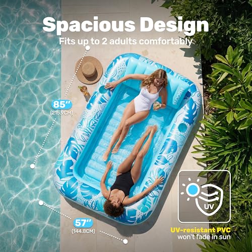 SLOOSH Inflatable Tanning Pool Float, 70"x46" Pool Floats for Adults with Pillow, 4 in 1 Float Tanning Raft, Sunbathing Bed for Sunbathing for Sunbathing for