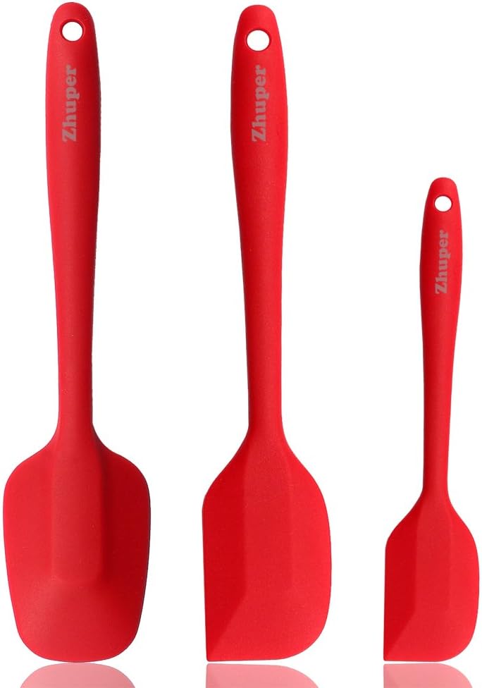 Silicone Spatula, Zhuper, 3 piece-Baking Spoon & Spatulas,Non-stick,Heat Resistant Flexible Rubber Spatulas with Stainless Steel Core (Red)