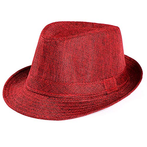 DondPO Wide Brim Straw Fedora Beach Sun Hat Women or Men Woolen Felt Vintage Short Brim Crushable Jazz Hat UPF50+ Wine