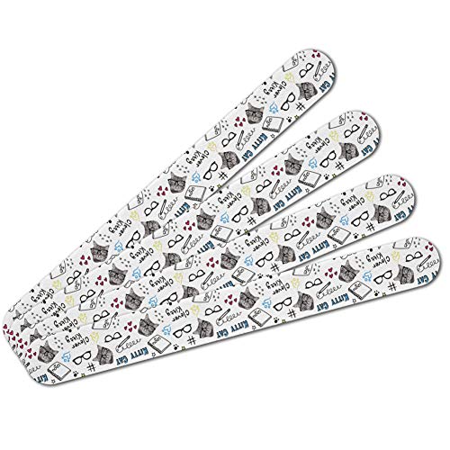 Clever Kitty Cat Kitten School Glasses Notes Pattern Double-Sided Nail File Emery Board Set 4 Pack