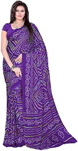 Aaradhya Fashion Women's Rajasthani Bandhani Bandhej Moss Chunri Sari Free Size Dark Purple