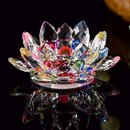 idreamtrader Crystal Lotus Flower Tealight Candle Holder With Gift Box (Rainbow)