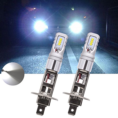 TUINCYN 1600Lm Extremely Bright H1 LED Fog Light Bulbs 6500K Xenon White High Power 80W CSP Chips DRL Daytime Running Light Driving Lamp DC 12V-24V (2-Pack)